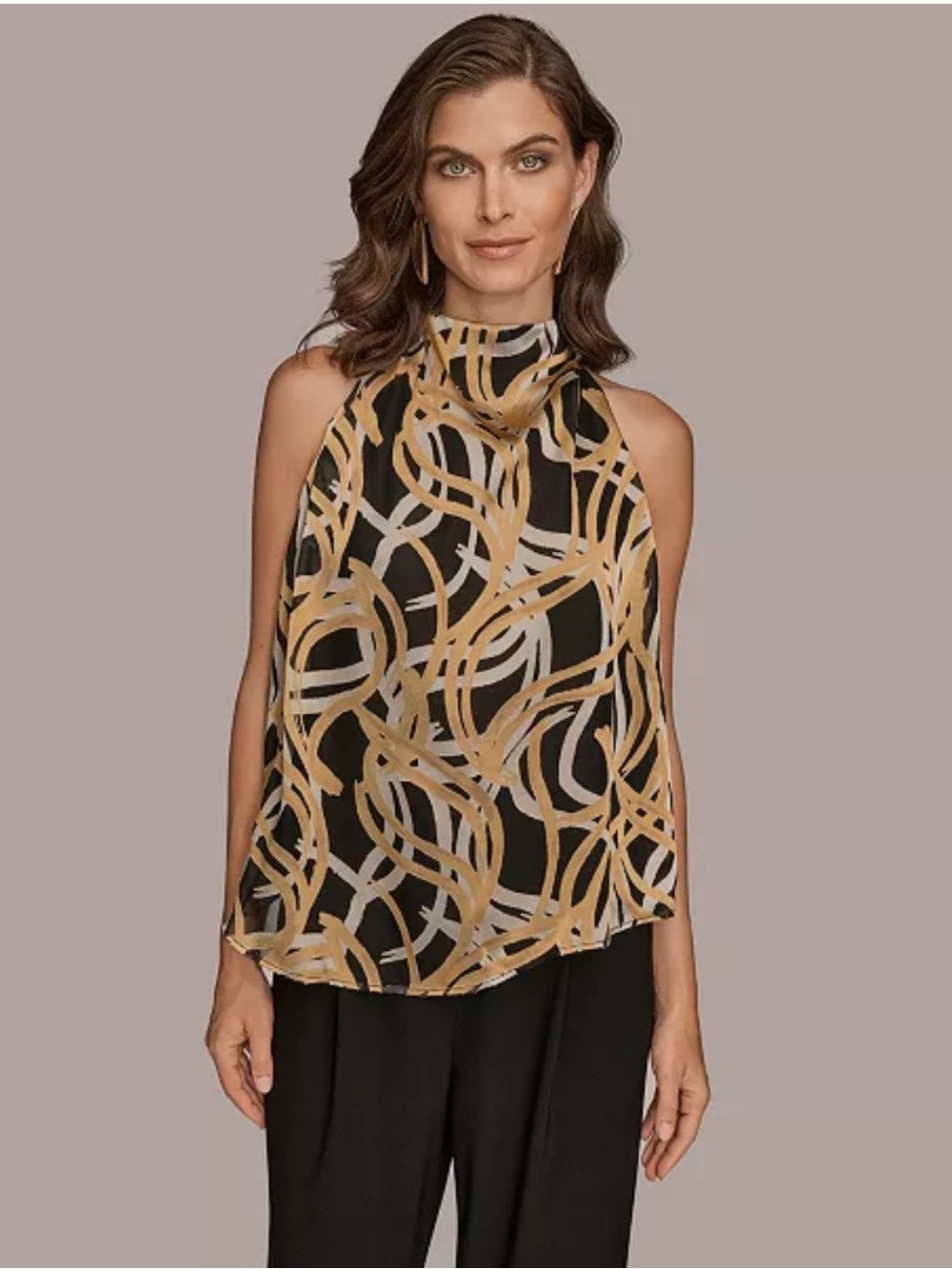NWT Donna Karen Women's Pleated Shoulder Novelty Burnout Halter tank Top Sz XS